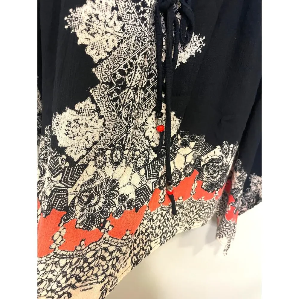 Angie Caftan Tunic Cover Up Boho Waist Tye Size Small